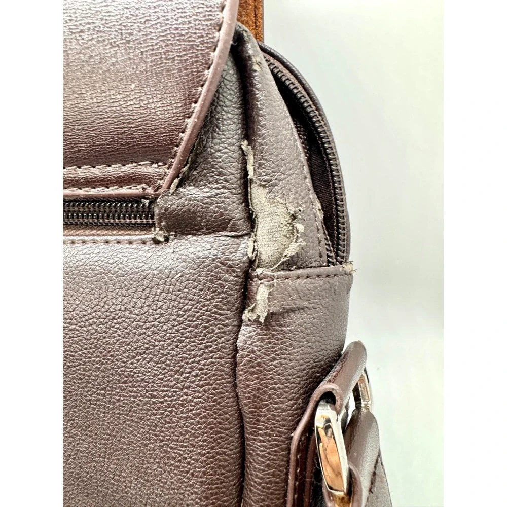 Set of 2 Faux Leather Crossbody Messenger Bags Black Brown Travel Satchel‎